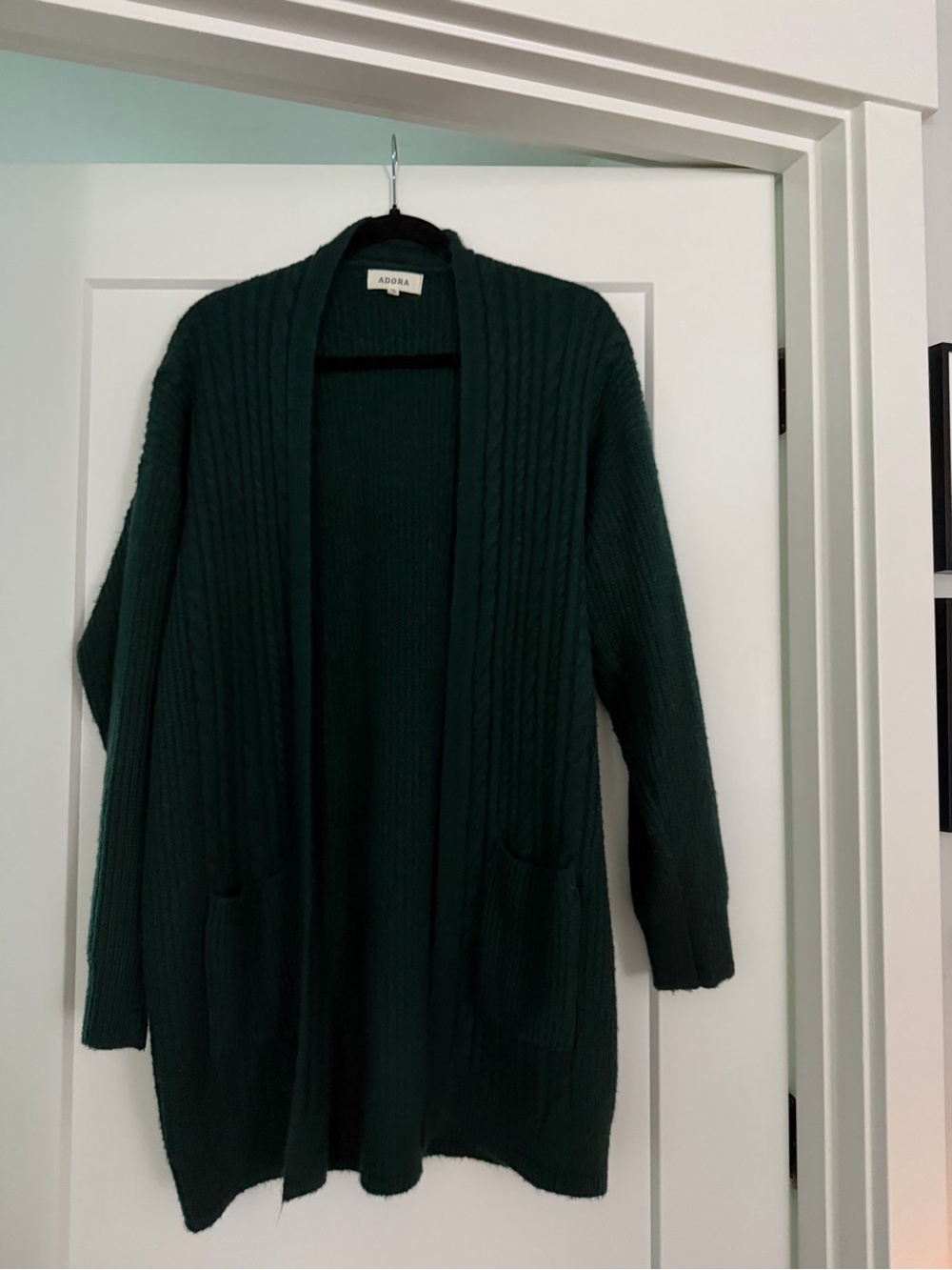 ADORA Deep Green Open-Front Ribbed Cardigan